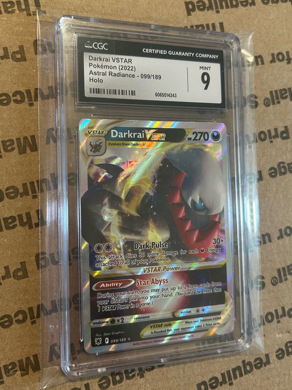 CGC 9 Holo Darkrai VSTAR ‘22 Pokemon TCG Astral Radiance Graded Card 099/189 ⭐️